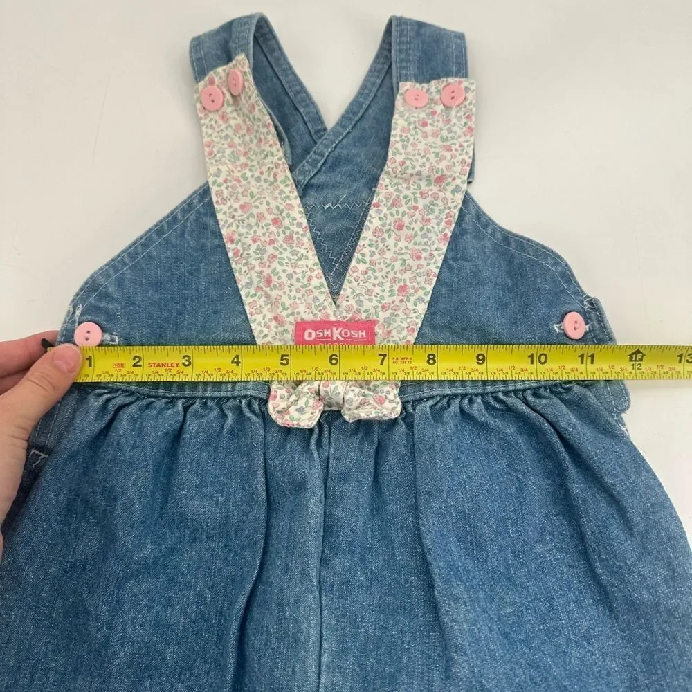 Vintage 90’s Oshkosh B Gosh Vestbak Girls Denim Pink Floral Bibs Overalls Sz 4T